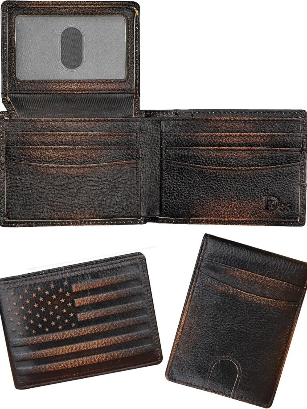 Slim RFID Bifold Wallet for Men, Genuine Leather, 2 ID Windows, Gift Box
